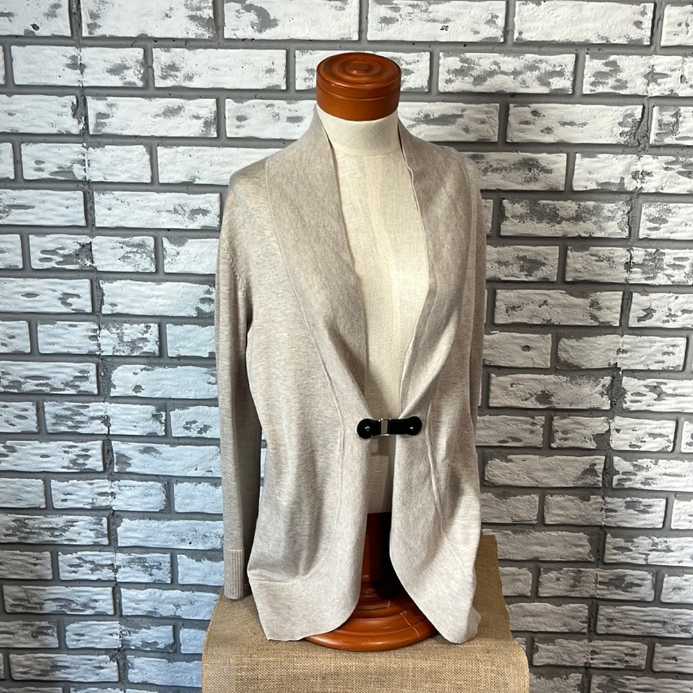 Verve Ami Cardigan Sweater In Oatmeal with black hook detail size large